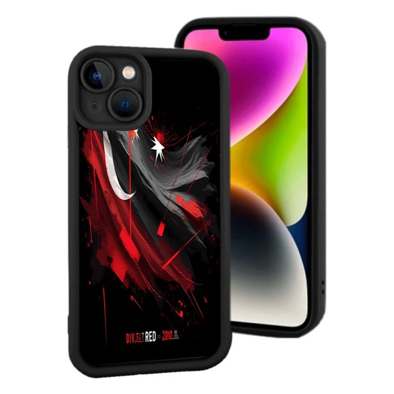 Dynamic iPhone 15 Case - Lightweight Yellowing Resistant with Striking Red & White Abstract Design on Black Background
