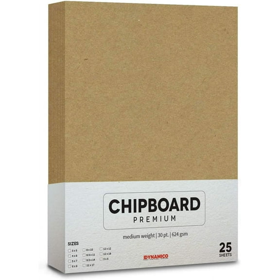Dynamico 25 Sheets Of Chipboard, 30(Point) Heavy Weight Cardboard .030 Caliper Thickness, Craft and Packing, Brown Kraft Paper Board (11 x 17")