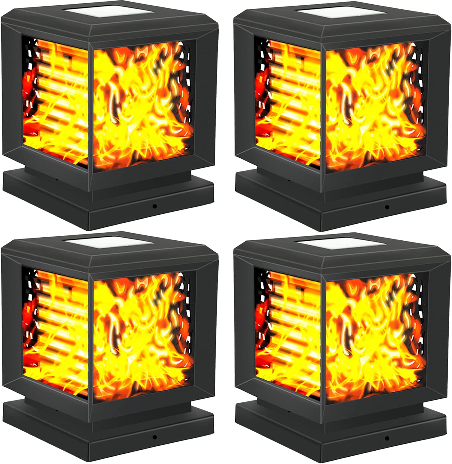 Dynaming 4 Pack Solar Flame Post Lights Outdoor, Solar Powered Fence