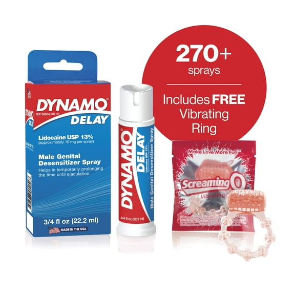 Dynamo Delay Male Desensitizing Spray with 270+ Sprays Per Bottle Including a FREE Screaming O Vibrating Ring!