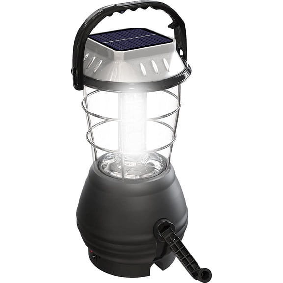 Dynamo Hand Crank Solar Powered Lantern - Battery-Operated or Rechargeable LED Light with Adjustable Settings for Camping by Whetstone (Black)