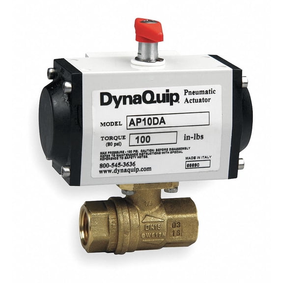 Dynaquip Controls 2" FNPT Brass Pneumatic Ball Valve Inline PHH28ATDA063A