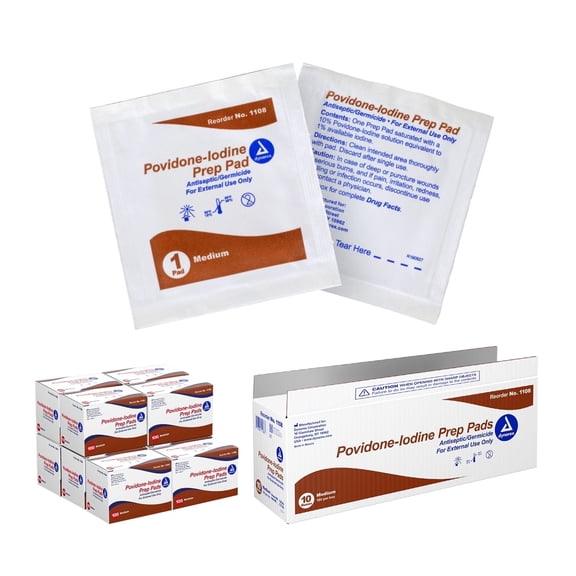 Dynarex Povidone-Iodine Prep Pads, Saturated with Povidone Iodine 10%, Medical-Grade Antiseptic Wipes for Prepping Prior Minor Procedures, Medium, 1 Case of 1000 (10 Boxes of 100) Packaging May Vary