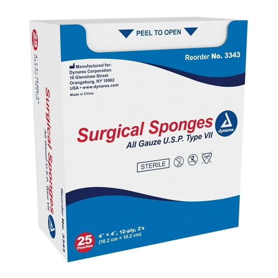 Dynarex 12-Ply Gauze Sponge Sterile 4 x 4" 25 Box(es) 25 per Box