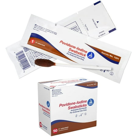 Dynarex 1201 Povidone Iodine Swabsticks 1 swabstick per pack (Box of 50)