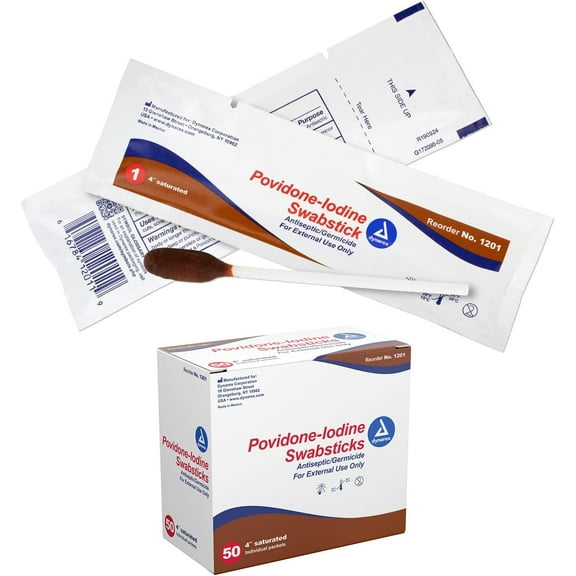 Dynarex 1201 Povidone Iodine Swabsticks 1 swabstick per pack (Case of 500)