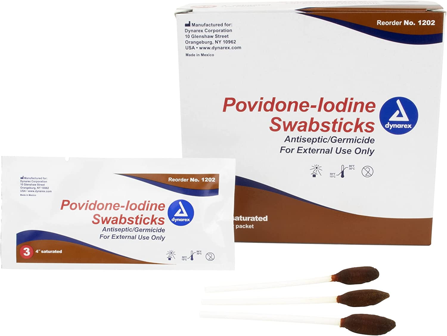 Dynarex 1202 Povidone Iodine 3 Swabsticks per Foil Pack (Case of 250)