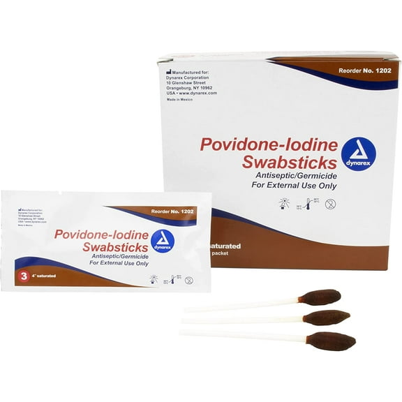 Dynarex 1202 Povidone Iodine 3 Swabsticks per Foil Pack (Case of 250)