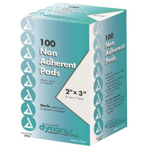 Dynarex 2" x 3" Non-Adherent Sterile Pads 100 Each