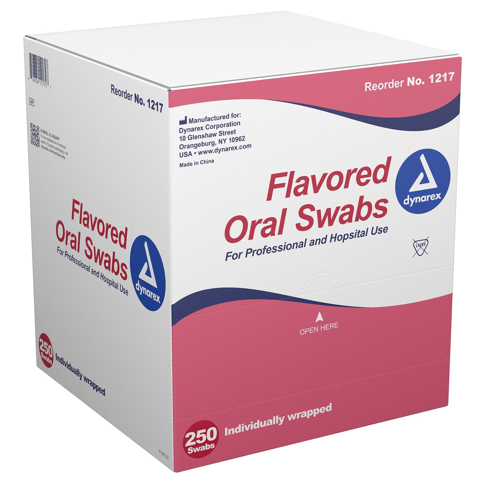 Dynarex 3-1/2 Inch Length Oral Swab with Pink Foam Tip 1217, 250 Ct