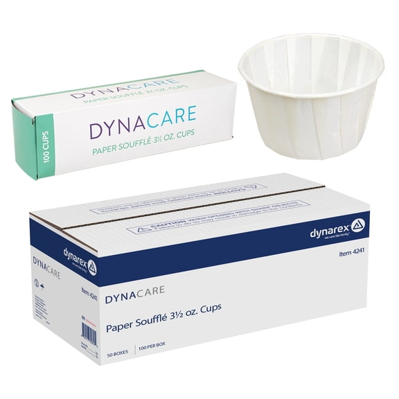 Dynarex 3.5 oz. Disposable Paper Souffle Cups - Cups for Swallowing Pills, Dispensing Condiments, Tasting Samples - 100 Per Box, 50 Boxes Per Bulk Case