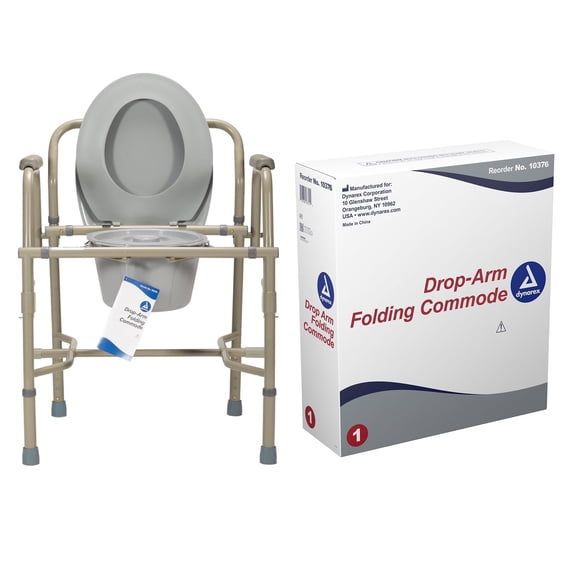 Dynarex 3-in-1 Drop-Arm Commode, Free-Standing/Over-Toilet, 300 lb. Capacity, Gray, 1 Commode