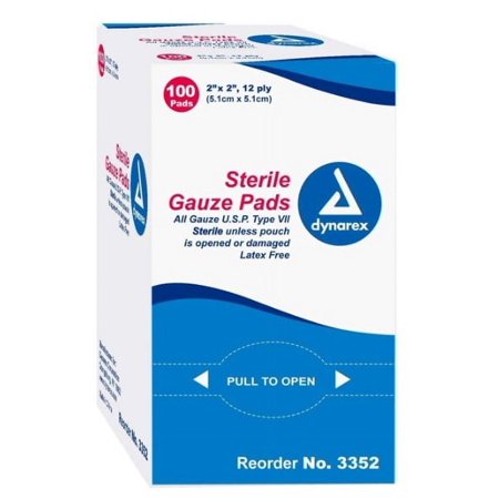 Dynarex 3352 Gauze Pad Sterile 1'S 2X2 12 Ply 24/100 (2400/Case)