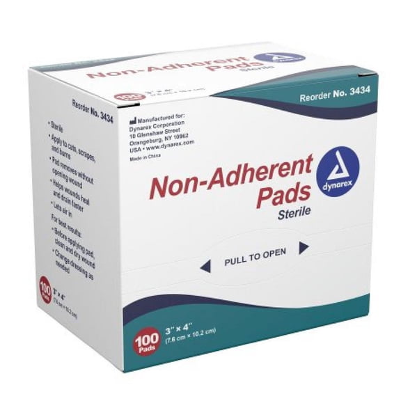 Dynarex Non-Adherent Pads, 3 x 4 Inch, 100 Count
