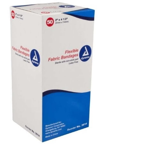 Dynarex 3614 Adhesive Fabric Bandages, Box of 50