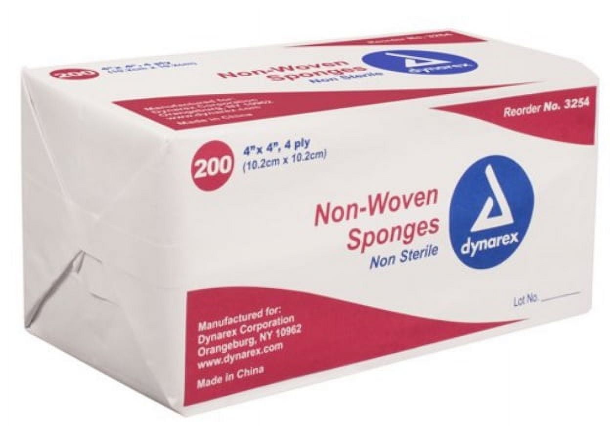 Dynarex 4-Ply Non-Woven Gauze Sponges, 4" x 4", Non-Sterile, Moderate Absorbency, 200 Count, 6-Pack