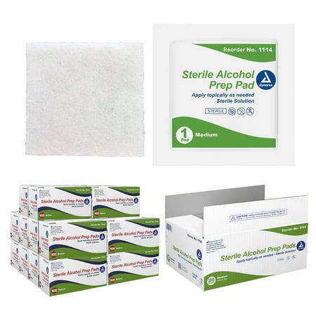 Dynarex Alcohol Prep Pads, Medical-Grade & Antiseptic, 70% Isopropyl Alcohol, 1-Ply, Medium, 1 Case - 20 Boxes of 100