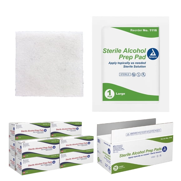 Dynarex Alcohol Prep Pads, Medical-Grade and Non-Woven Prep Pads, Saturated with 70% Isopropyl Alcohol, Rapid-Acting Antiseptic Wipes, 1-Ply, Large, 1 Case of 1000 Alcohol Prep Pads (10 Boxes of 100)