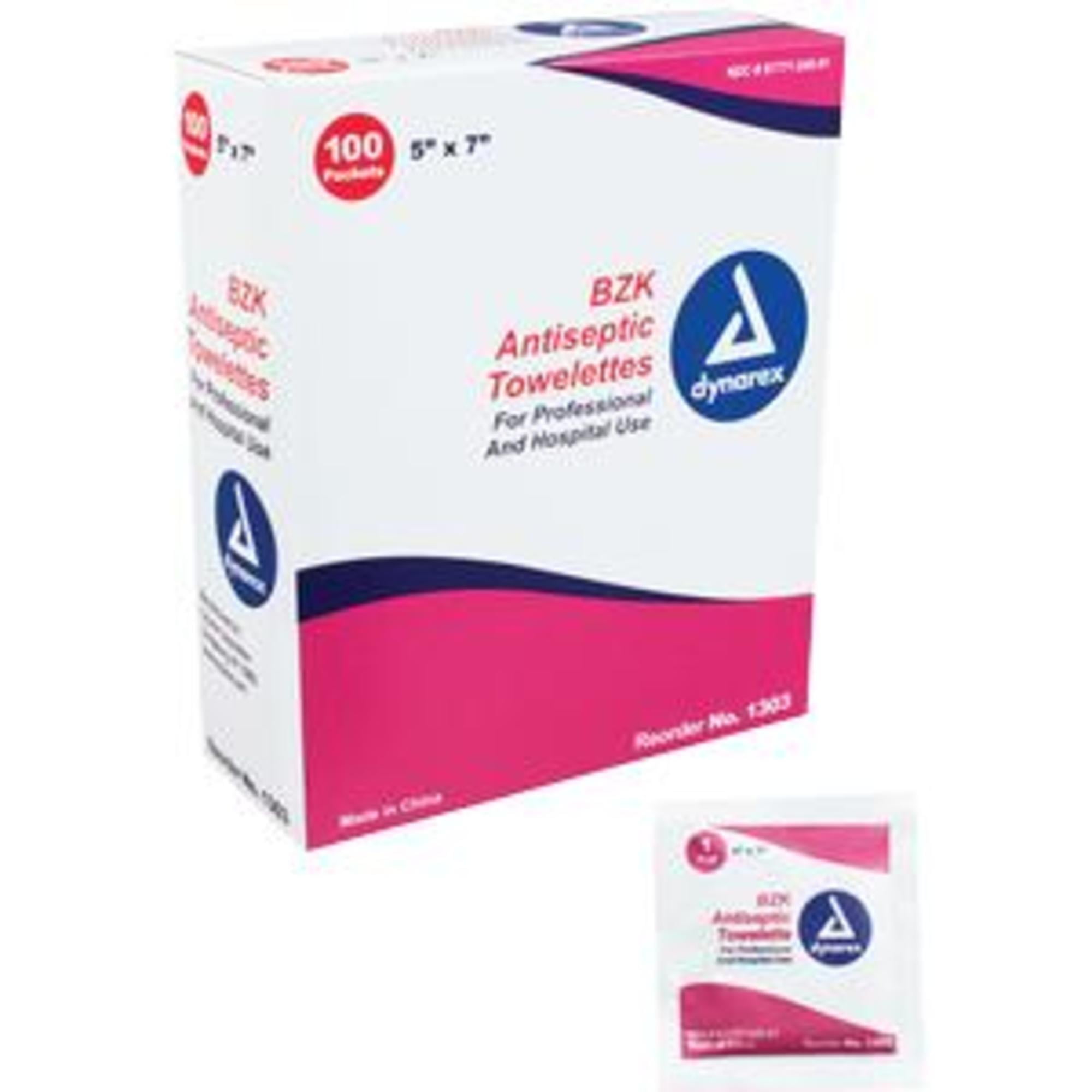 Dynarex Large Packets BZK Antiseptic Towelette, 5 W x 7 L, 1000