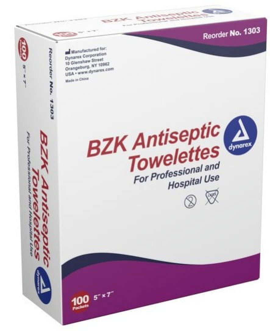 Dynarex BZK Personal Wipe, 5 X 7 Inch, Benzalkonium Chloride|Case of 1000