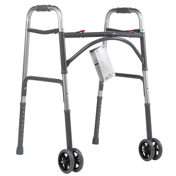 Dynarex Bariatric Folding Walker, 5 Wheels, Adjustable Height up to 39, 500 lb Capacity, Silver