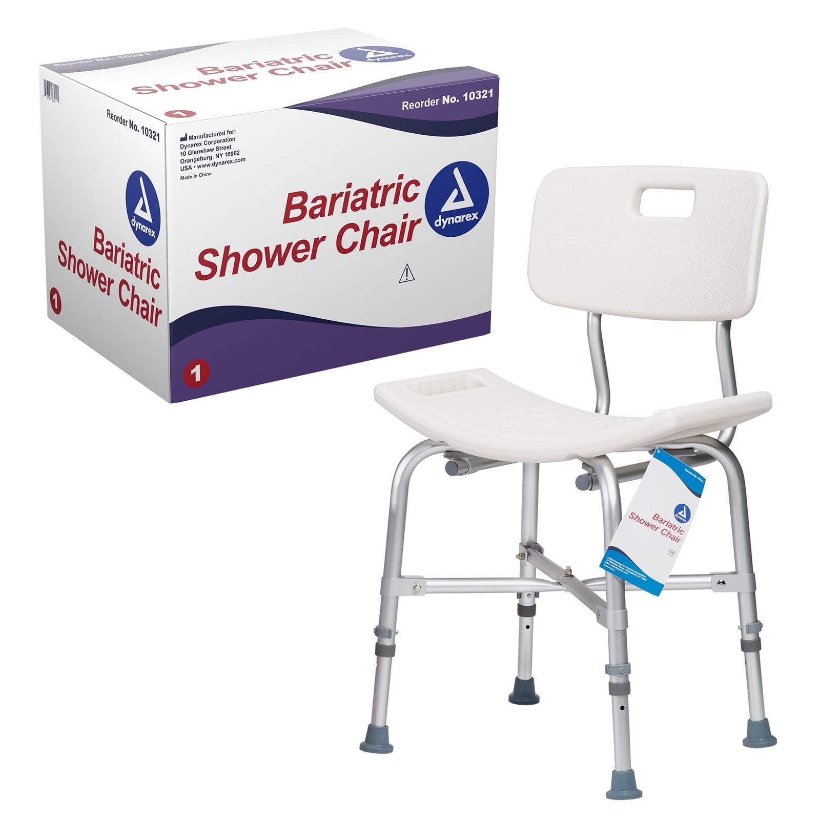 White Plastic Bariatric Shower Chair with Back and Aluminum Frame