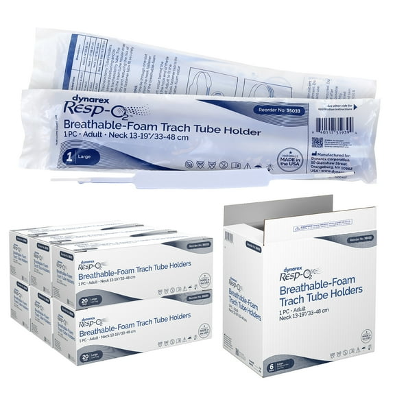 Dynarex Breathable Foam Trach Tube Holder - Adjustable Tracheostomy Tube Holder With Soft Outer Ties, Hook-and-Loop Closure - 1 Piece - Large, Case of 120