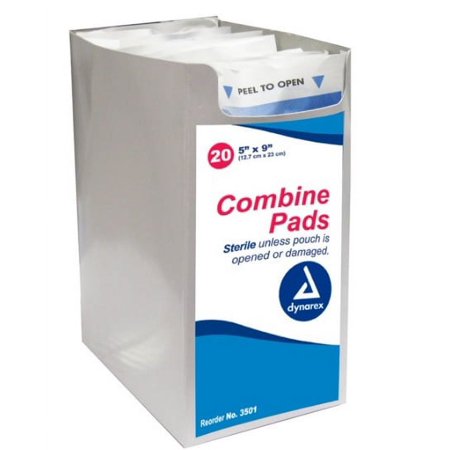 Dynarex Combine Pads, Sterile, 5 x 9 Inch, 20 Count