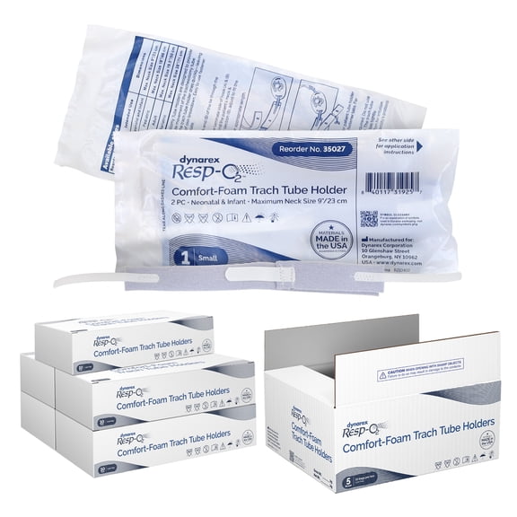 Dynarex Comfort-Foam Tracheostomy Tube Holder - with Soft Foam Tube Padding & Secure Hook & Loop Closure - 2 Piece, Small, Case of 50