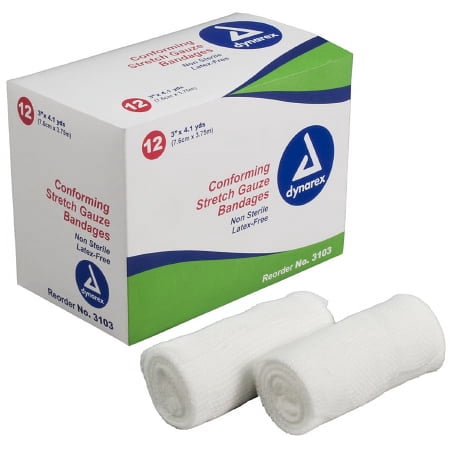 Dynarex Conforming Bandage Polyester   4.1 Yard X 3 Inch Roll NonSterile 2 Boxes of 12