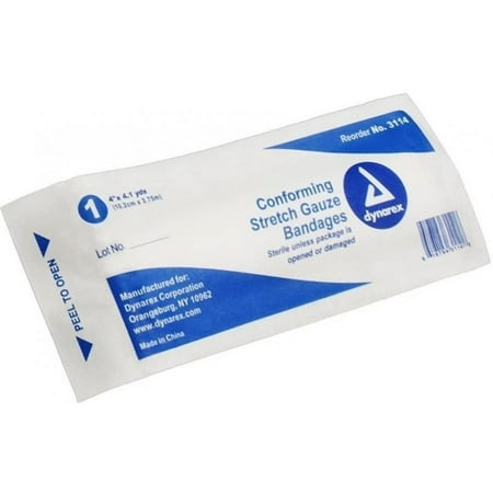 Dynarex Conforming Stretch Gauze Bandage, 1-Ply, 4 Inches x 4.1 Yard, 1 Count