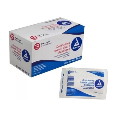 Dynarex Conforming Stretch Gauze Bandages, Sterile - 2" x 4.1 Yards, 2 Rolls - MS-35250