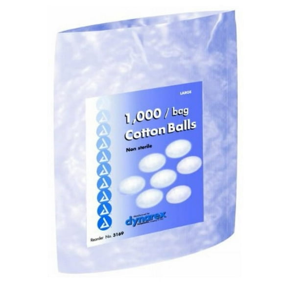 Dynarex Cotton Ball Large, Non-Sterile, 1,000 Count (Pack of 2)