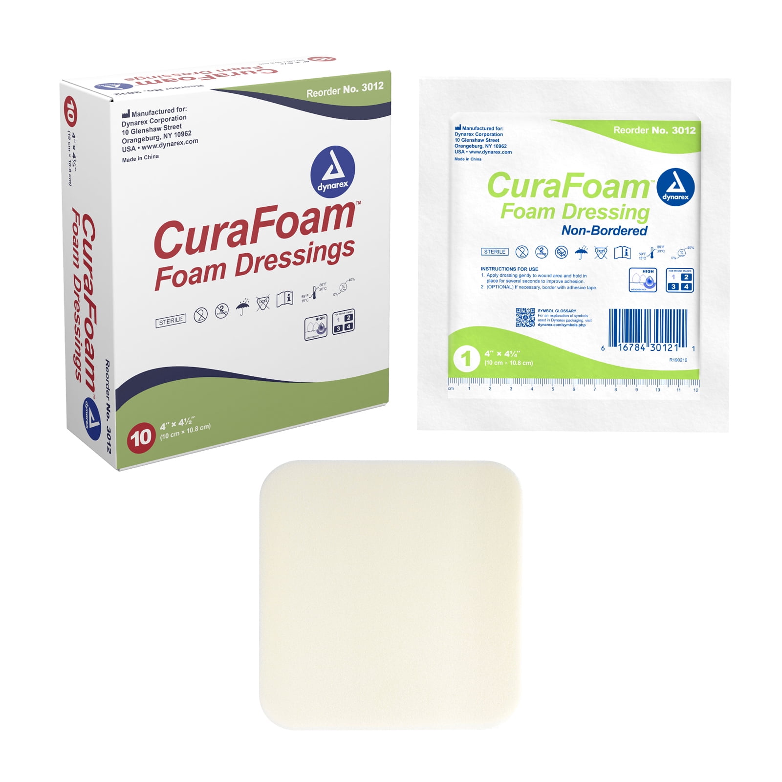 Dynarex CuraFoam Foam Dressings, NonBordered, Sterile, Provides