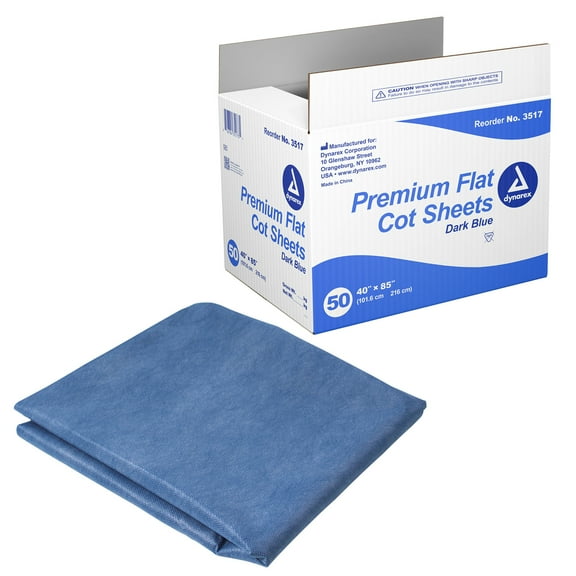 Dynarex Disposable Bed Sheets - Medical Cot Sheets & Covers for Mattress, Stretcher, Gurney - Water-Resistant Hospital Bed Sheets - Flat Sheet, Blue, 40" x 85" - 50 Count