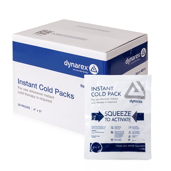 Dynarex Instant Cold Pack, Disposable Ice Pack for Cold Compress, 4” x 5”, 24 Count