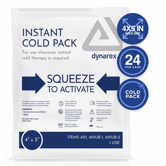 Dynarex Instant Cold Pack, Disposable Ice Pack for Cold Compress, 4” x 5”, 24 Count