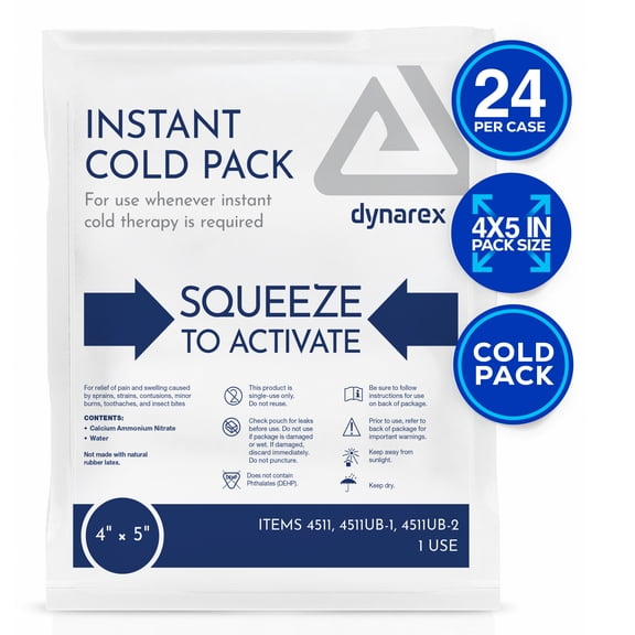 Dynarex Instant Cold Pack (4” x 5”), 24 Count, Disposable Ice Pack for Cold Compress