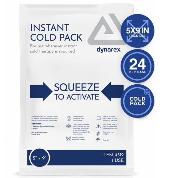 Dynarex Instant Cold Pack, Disposable Ice Pack for Cold Compress, 5” x 9”, 24 Count