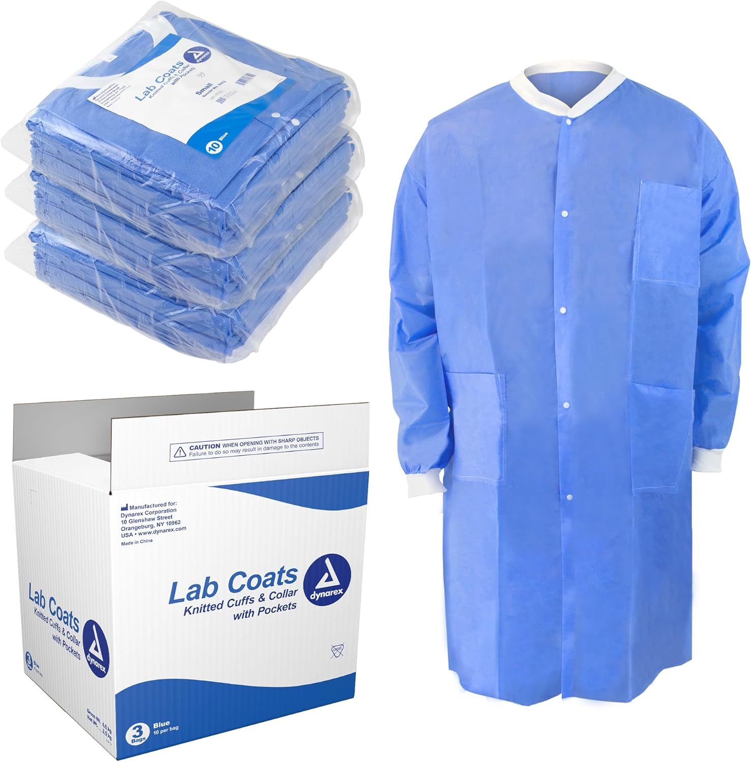 Dynarex Disposable Lab Coats Breathable TripleLayered NonWoven