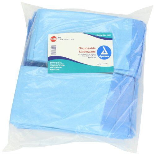 Dynarex Disposable Underpads 17'' x 24'', Case of 300, 6 Pack