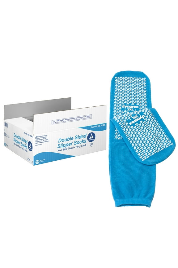 Double Sided Non Skid Socks - Non Slip Hospital Socks with Grips, Unisex - Polyester-Spandex Blend Slipper Socks with Rubber Grips - Warm, Fuzzy - XXXL, 48 Pairs per Case
