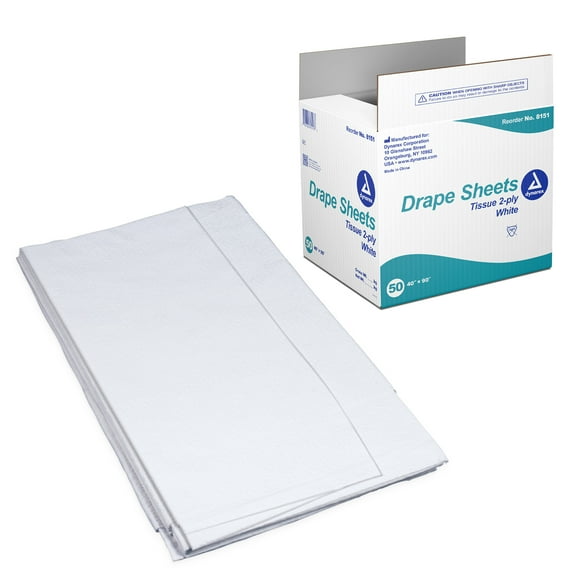 Dynarex Drape Sheet, 2-Ply Tissue, White, Disposable Paper Sheet Used by Medical Professionals for Patient Privacy and Protection, 40" x 90", Pack of 50