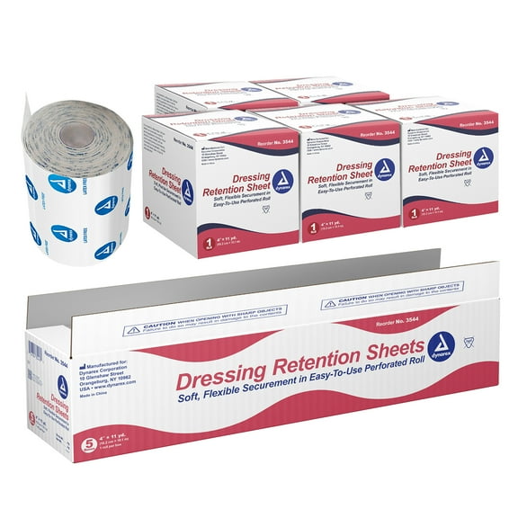 Dynarex Dressing Retention Sheet - Adhesive Waterproof Medical Tape Sheet for Wound Dressing - Skin-Friendly Non-Woven Fabric - 4" x 11 Yards, Case of 5