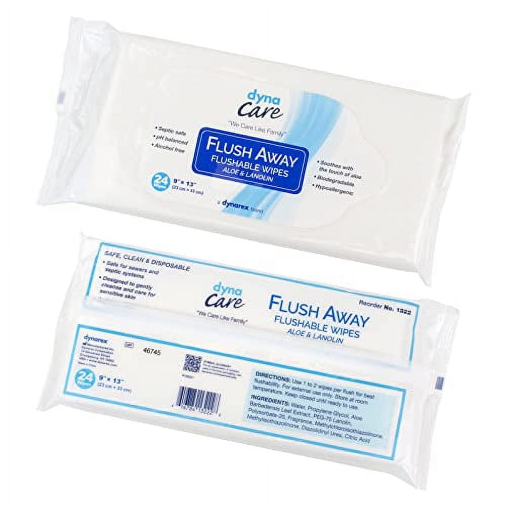 Dynarex DynaCare Flushable Wipes, .. Wet Bathroom Hygiene Wipes .. for