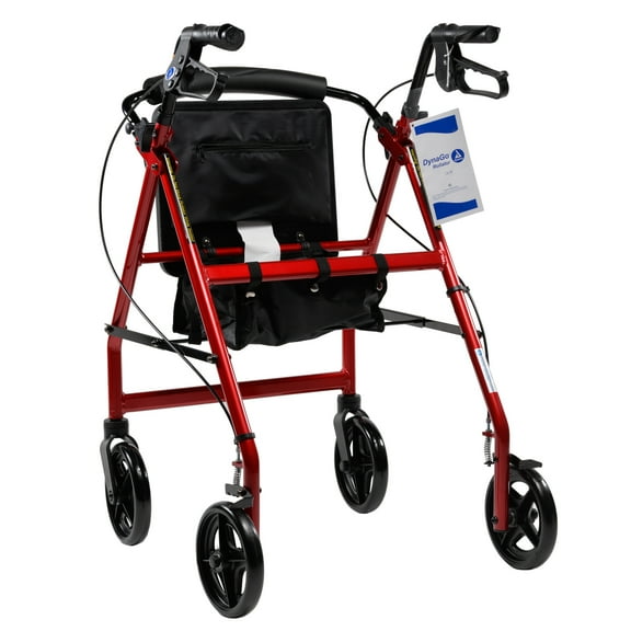 Dynarex DynaGo Quad 8 Rollator - 7.5 Wheels and 300 lb. Weight Capacity, Ideal for Narrow Spaces, Portable, & Easy to Maneuver , Red Frame, 1 Rollator