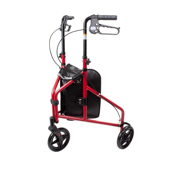 Dynarex DynaGo Zoom Rollator is Foldable, Lightweight, and Travel Friendly, This 3-Wheel Rolling Walker has a 250 Lb. Weight Capacity, Includes a Large, Removable Storage Pouch, Red Frame, 1 Rollator