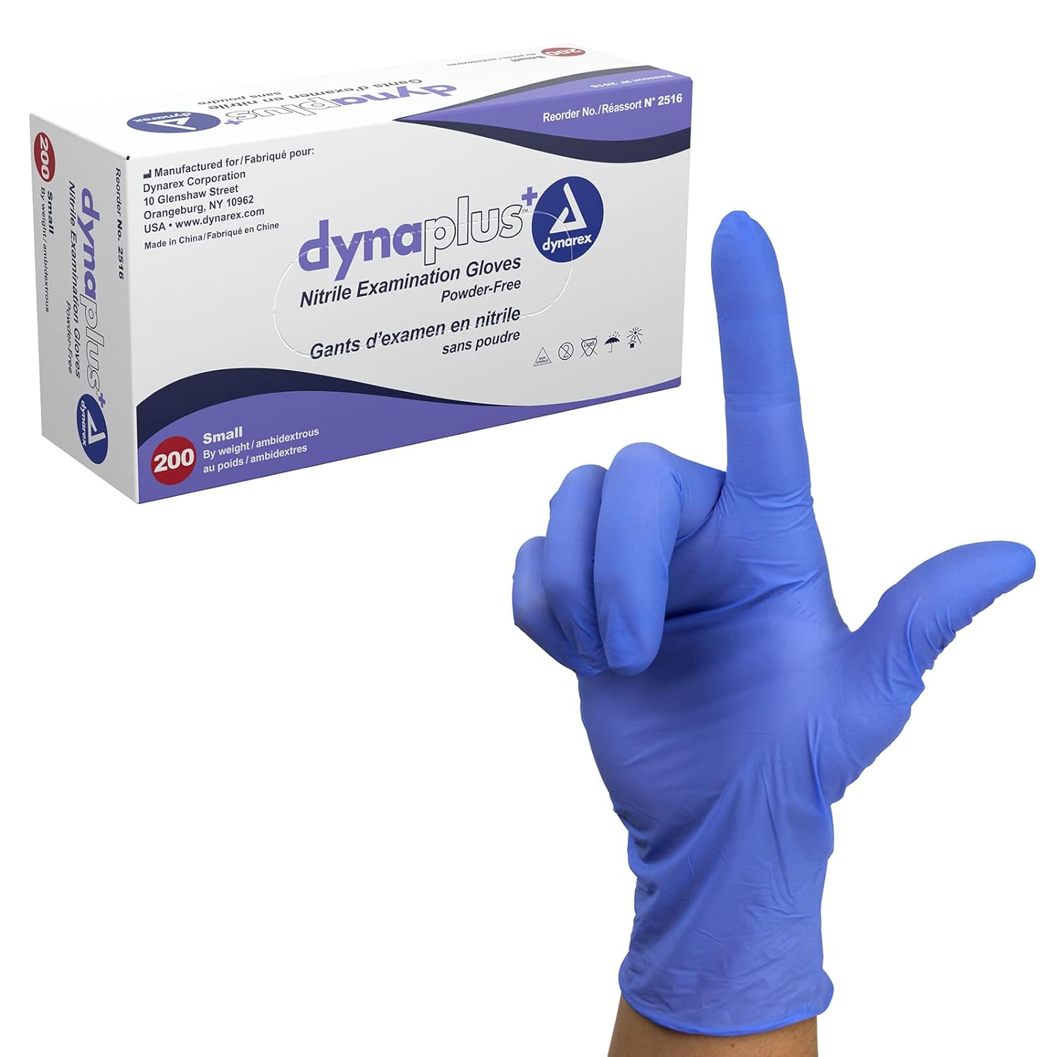 Dynarex DynaPlus Disposable Nitrile Exam Gloves, PowderFree, Latex