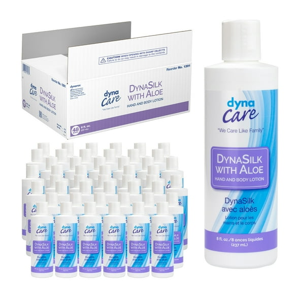 Dynarex DynaSilk with Aloe - Moisturizing Hand & Body Lotion for Dry Skin, Cracking - Non-Greasy Formula with Refreshing Scent - Suitable For All Skin Types - 8 oz., 48 Bottles per Case