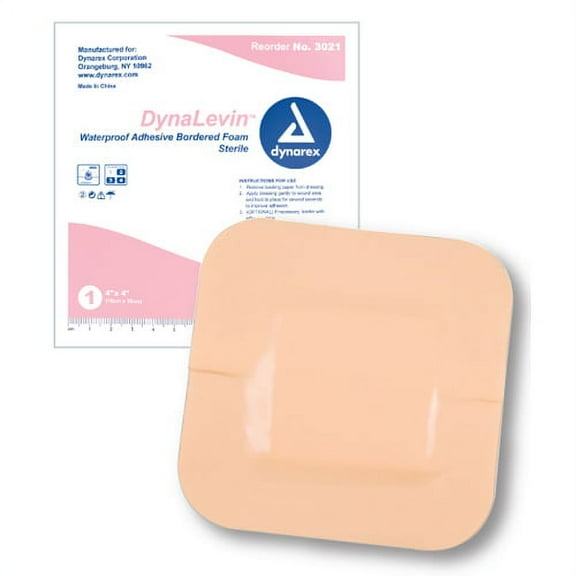 Dynalevin Bordered Foam 4 X4  Waterproof Adh Dressing Bx/10